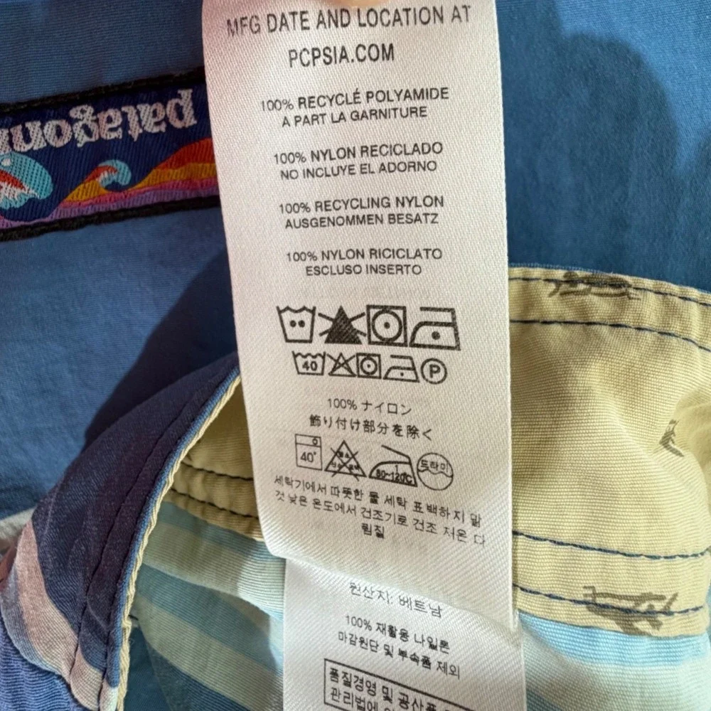 Patagonia Board Shorts 35 Blue Striped Wavefarer Mens Swim Trunks‎ READ